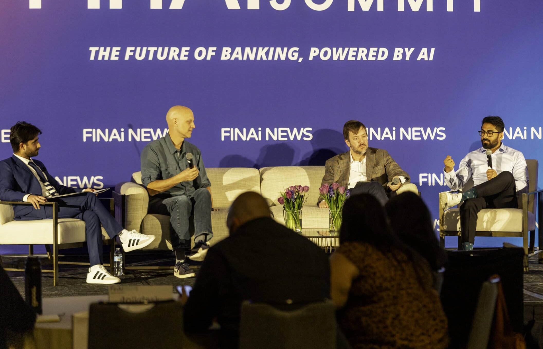 Gen AI in the ring: Fight against fraud panel at FinAi Banking Summit Erik Beguin, Founder & CEO, Austin Capital Bank, Chris Friedman, Partner, Husch Blackwell, Nick Lachman, Head of AI & Data Science, Valley Bank, and Jamie Smathers, VP of Fraud Prevention, MSUFCU at FinAi Banking Summit 2026.